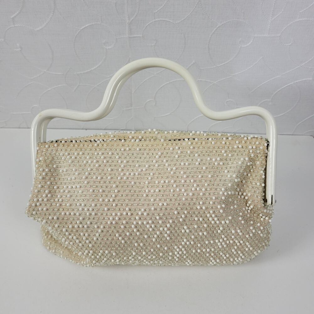 Vintage Reversible  Caviar Beaded Handbag Small Black Cream Lucite Handles